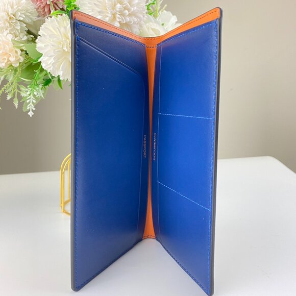 Coach 91645 Slim Passport Colorblock Wallet, Signature Canvas, Blue/Orange/Tan - Picture 2 of 3